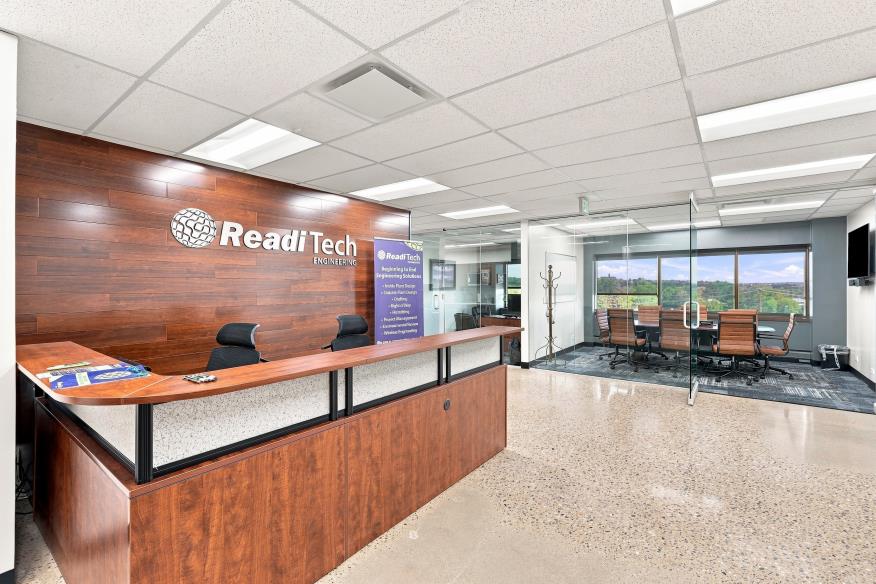 Wide view of a finished office reception